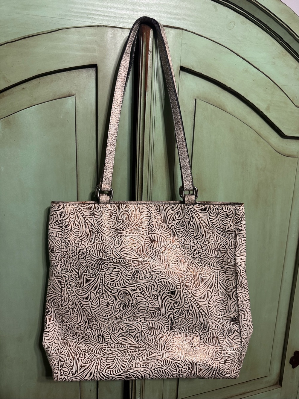 Patricia Nash Metallic Silver Embossed Floral Shoulder Bag